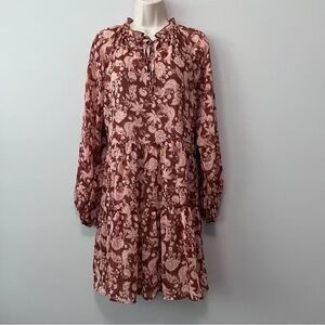 Floral Long Sleeve Dress in Brown and Cream